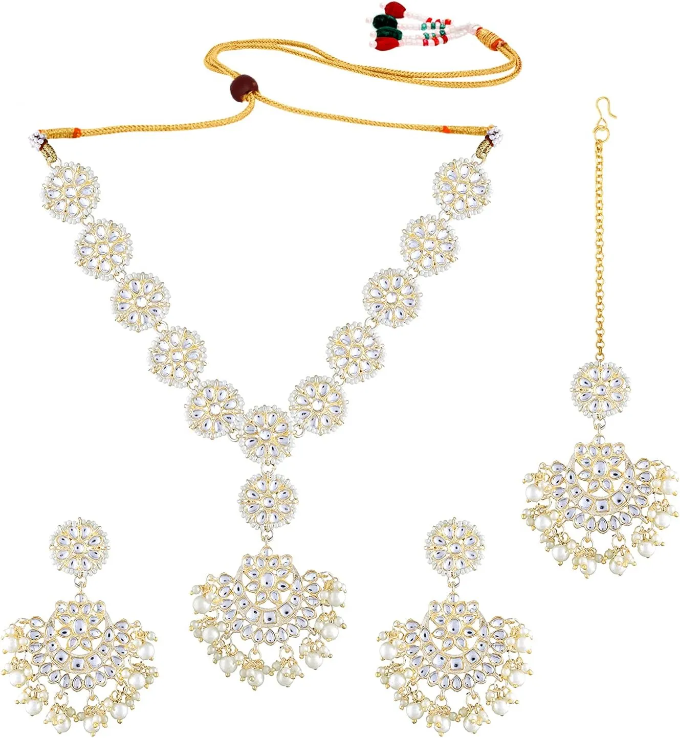 Aheli Traditional Gold Plated Kundan White Choker Necklace Dangle Chandbali Earring & Maang Tikka Ethnic Jewelry Set Gift for Women