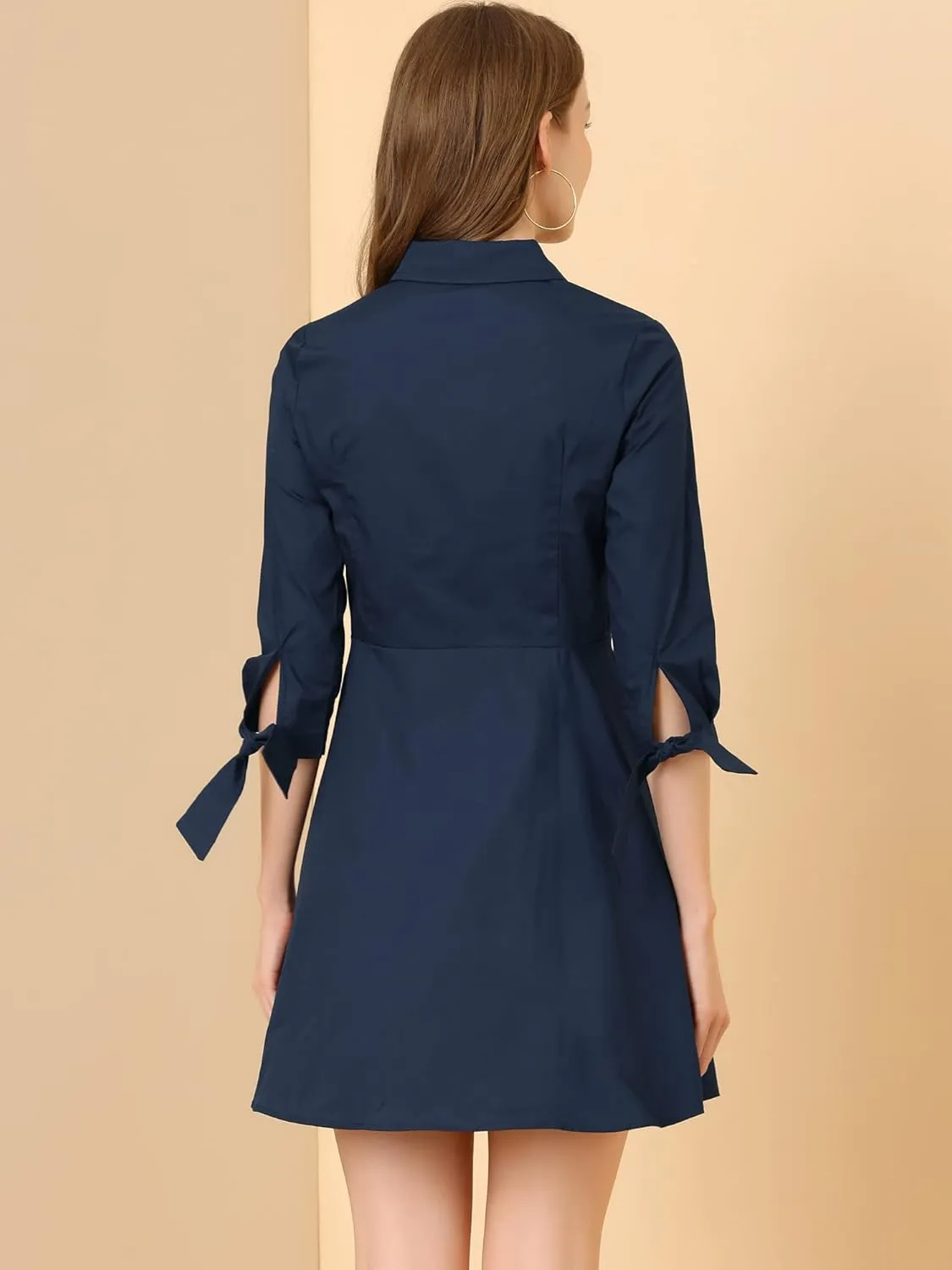 Allegra K Shirt Dress for Women's Button Down Cotton A-line Dress