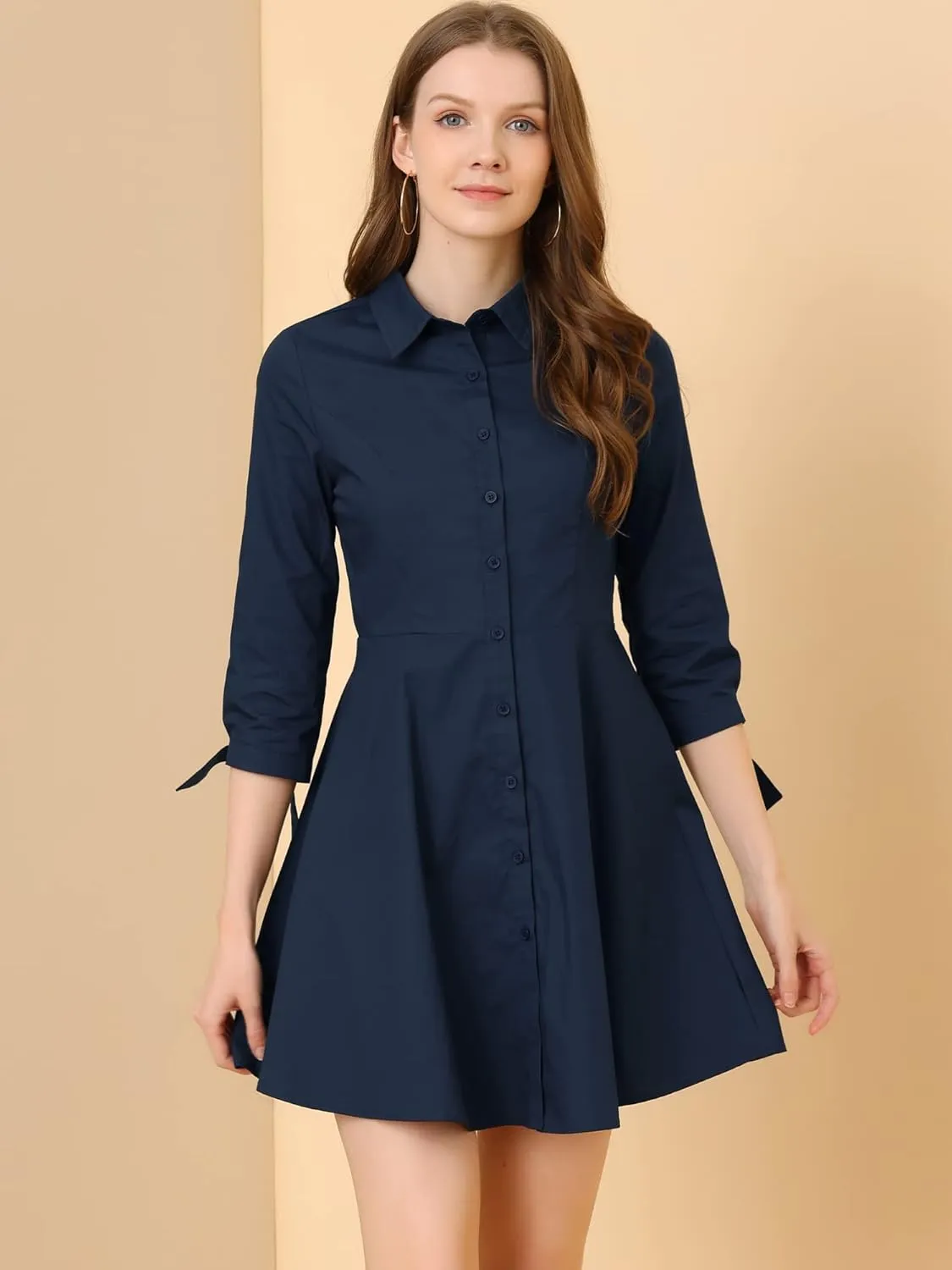 Allegra K Shirt Dress for Women's Button Down Cotton A-line Dress