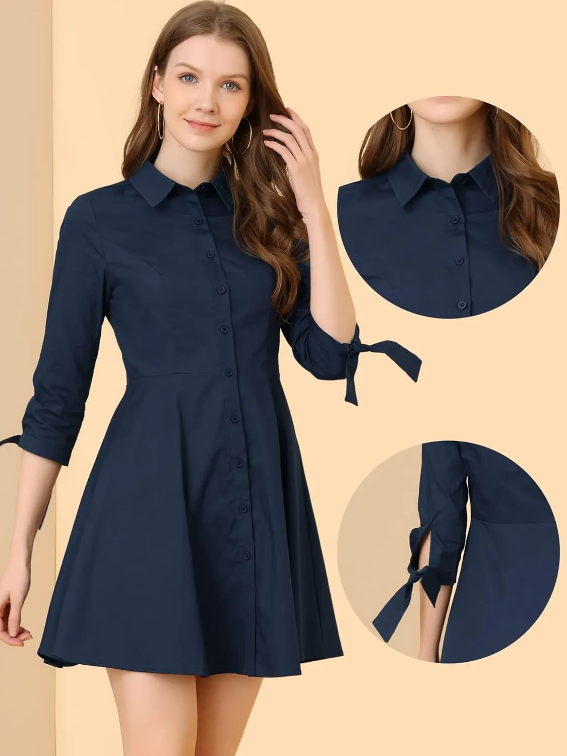 Allegra K Shirt Dress for Women's Button Down Cotton A-line Dress