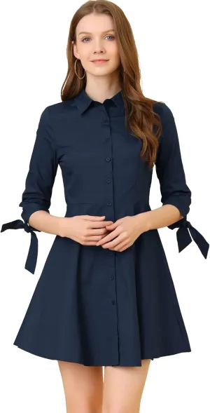 Allegra K Shirt Dress for Women's Button Down Cotton A-line Dress