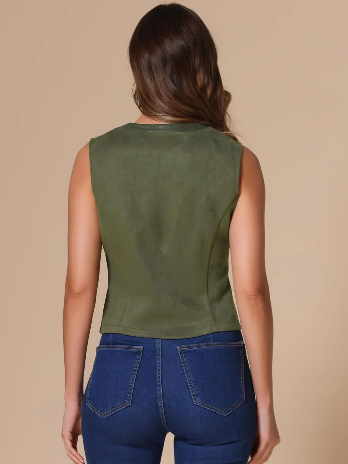 Allegra K Vintage Suit Waistcoat for Women's V Neck Faux Suede Button Down Sleeveless Jacket Vest