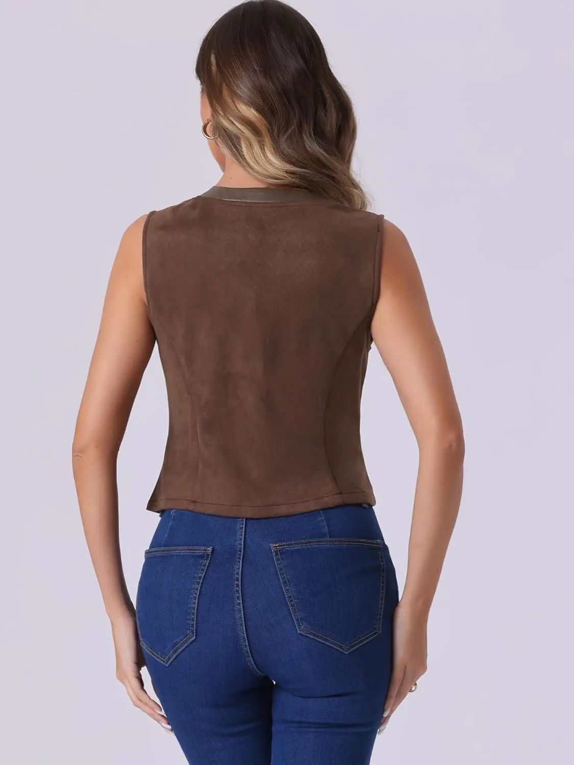 Allegra K Vintage Suit Waistcoat for Women's V Neck Faux Suede Button Down Sleeveless Jacket Vest