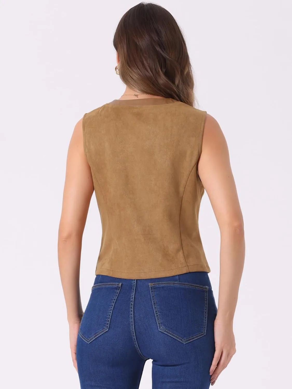 Allegra K Vintage Suit Waistcoat for Women's V Neck Faux Suede Button Down Sleeveless Jacket Vest