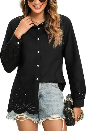 Blooming Jelly Women's Business Casual Tops Button Down Long Sleeve Shirts Collared Embroidered Blouses 2024 Fall Outfits
