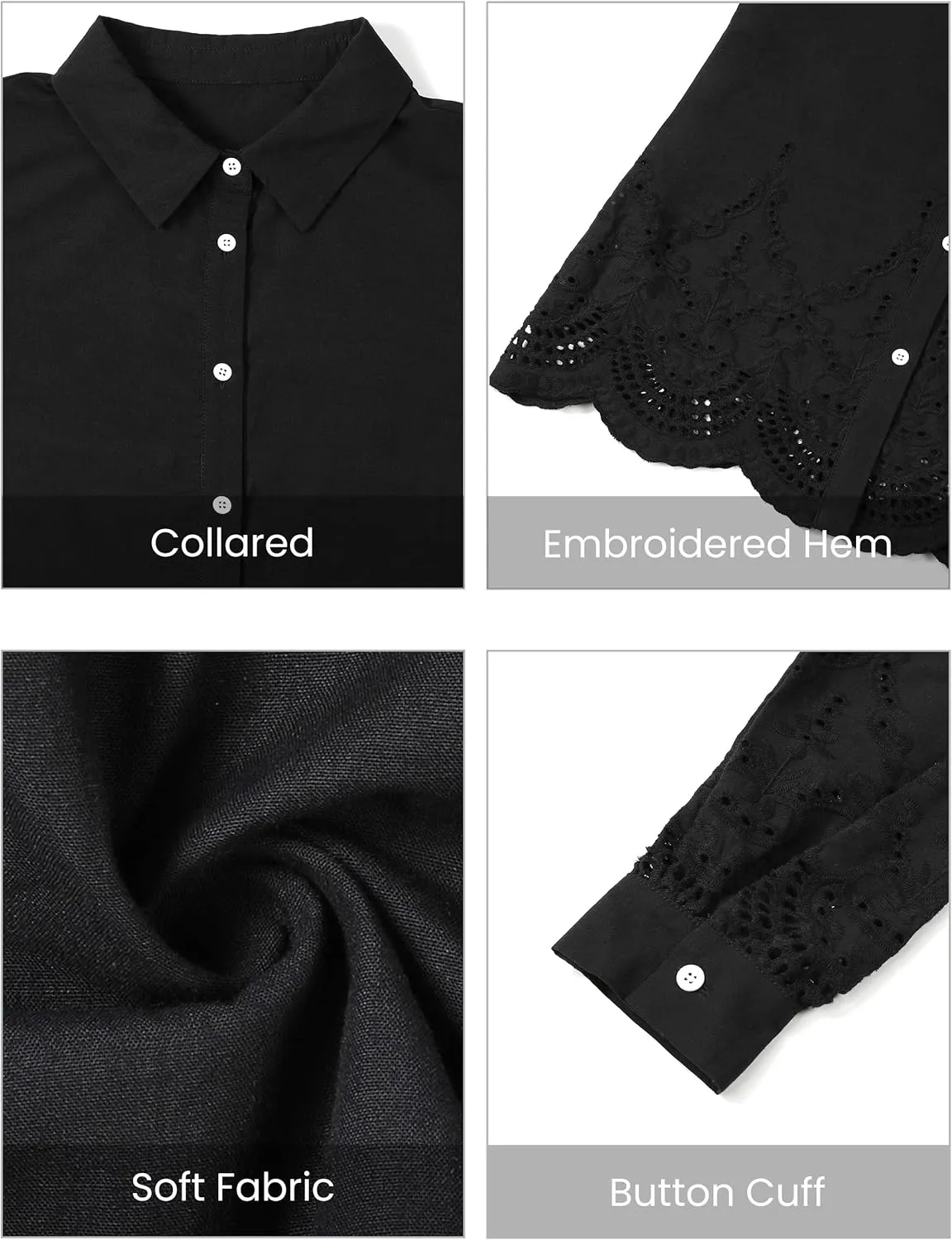Blooming Jelly Women's Business Casual Tops Button Down Long Sleeve Shirts Collared Embroidered Blouses 2024 Fall Outfits