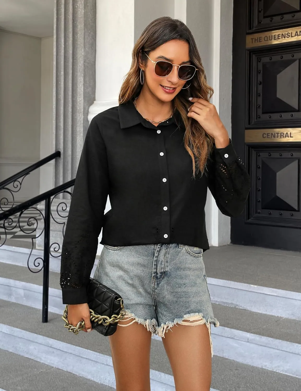 Blooming Jelly Women's Business Casual Tops Button Down Long Sleeve Shirts Collared Embroidered Blouses 2024 Fall Outfits