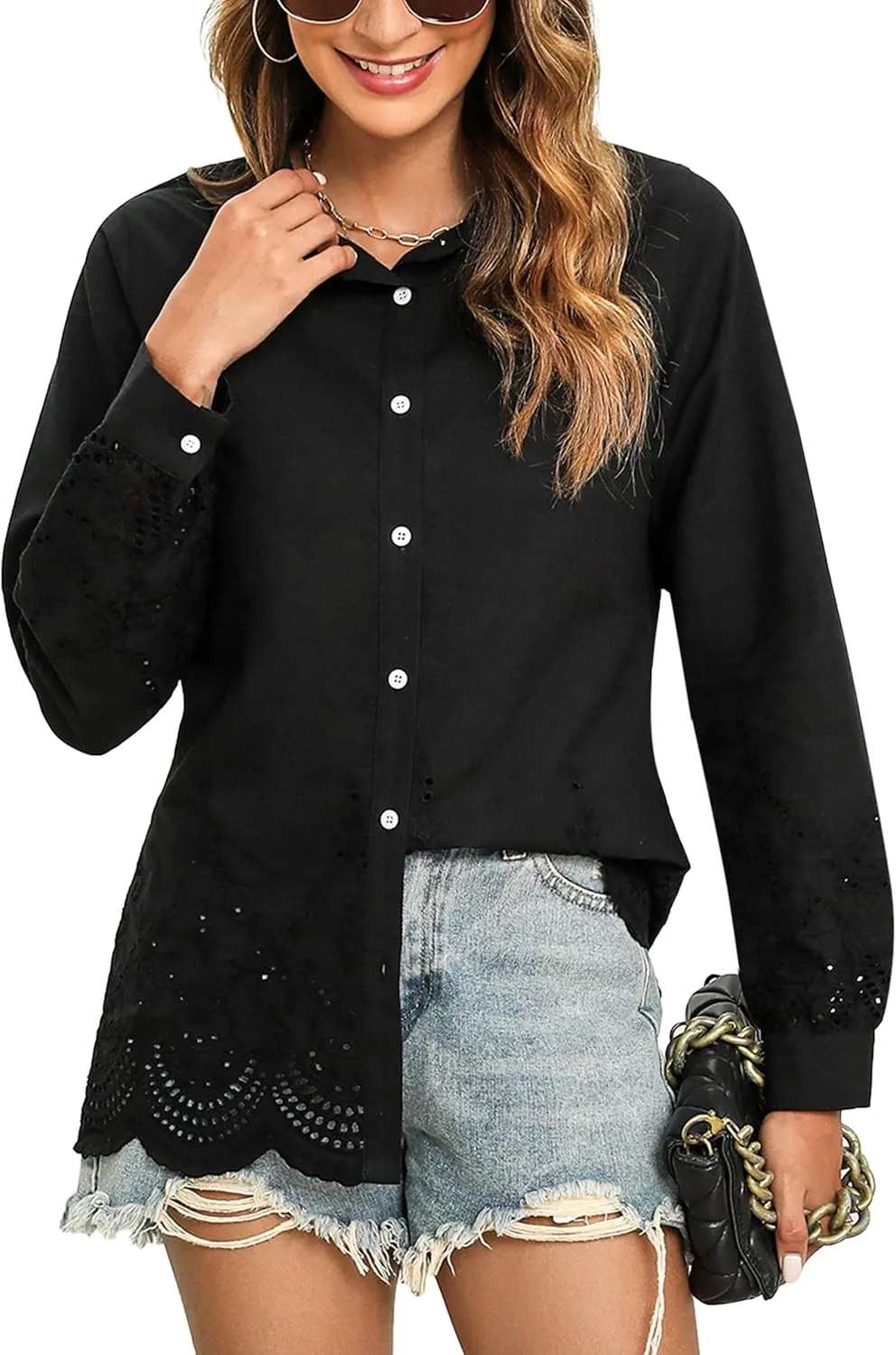 Blooming Jelly Women's Business Casual Tops Button Down Long Sleeve Shirts Collared Embroidered Blouses 2024 Fall Outfits
