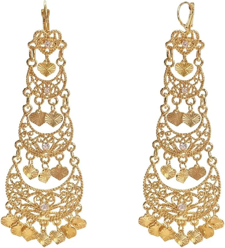 Bohemian Heart Long Tassel Dangle Drop Earrings for Women Crystal Chandelier Dangling Earring Jhumka Wedding Party Festival Holiday Indian Bollywood Jewelry Gift Traditional Engagement