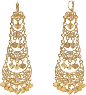 Bohemian Heart Long Tassel Dangle Drop Earrings for Women Crystal Chandelier Dangling Earring Jhumka Wedding Party Festival Holiday Indian Bollywood Jewelry Gift Traditional Engagement