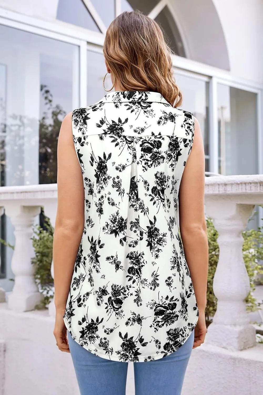 Bulotus Women's Sleeveless Blouses Collared Zip Front V Neck Business Casual Tunic Tank Tops