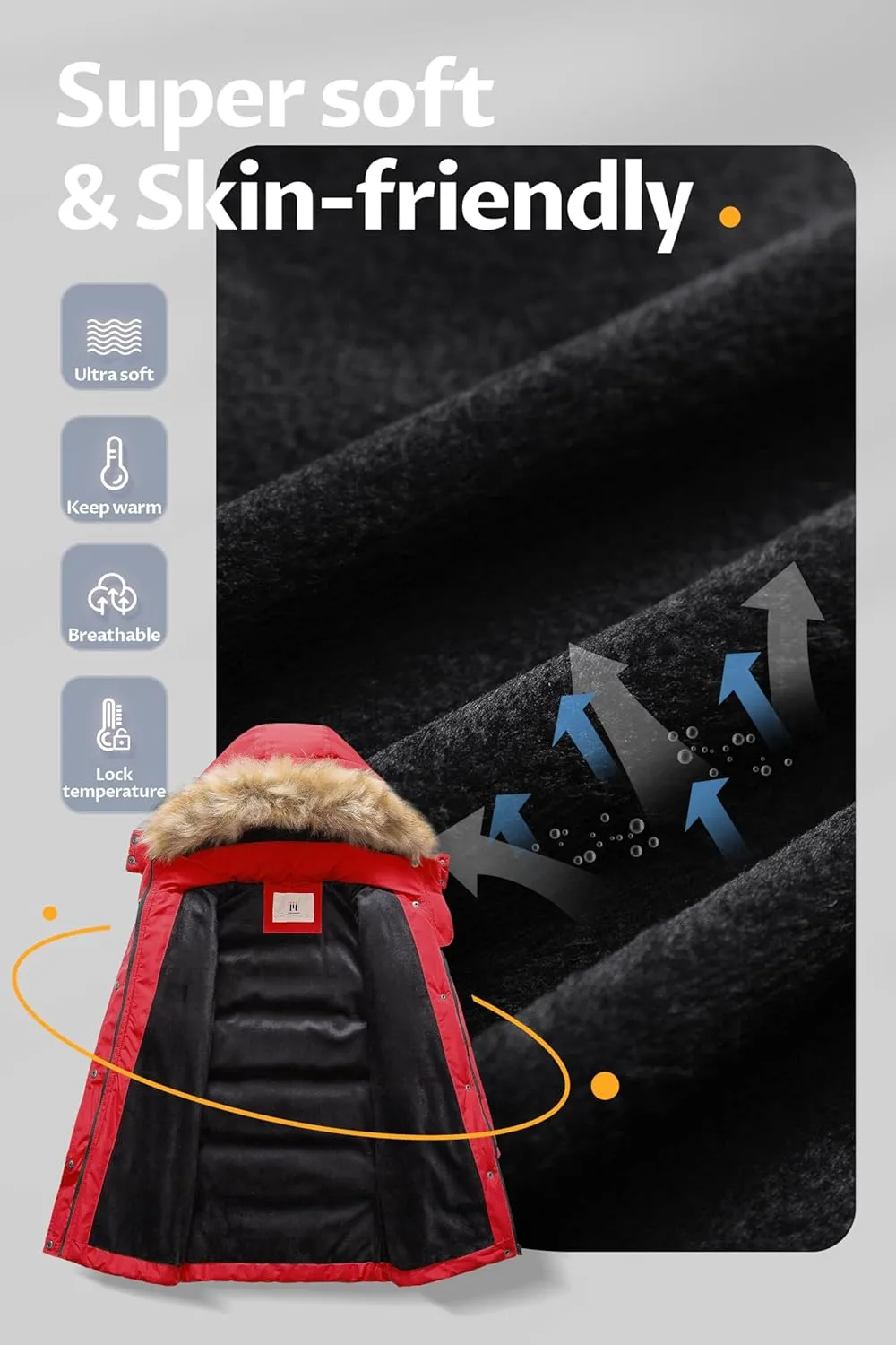 CREATMO US Girl's Winter Fleece Lined Long Parka Puffer Coat Thicken Ski Jacket With Fur Trim Hood