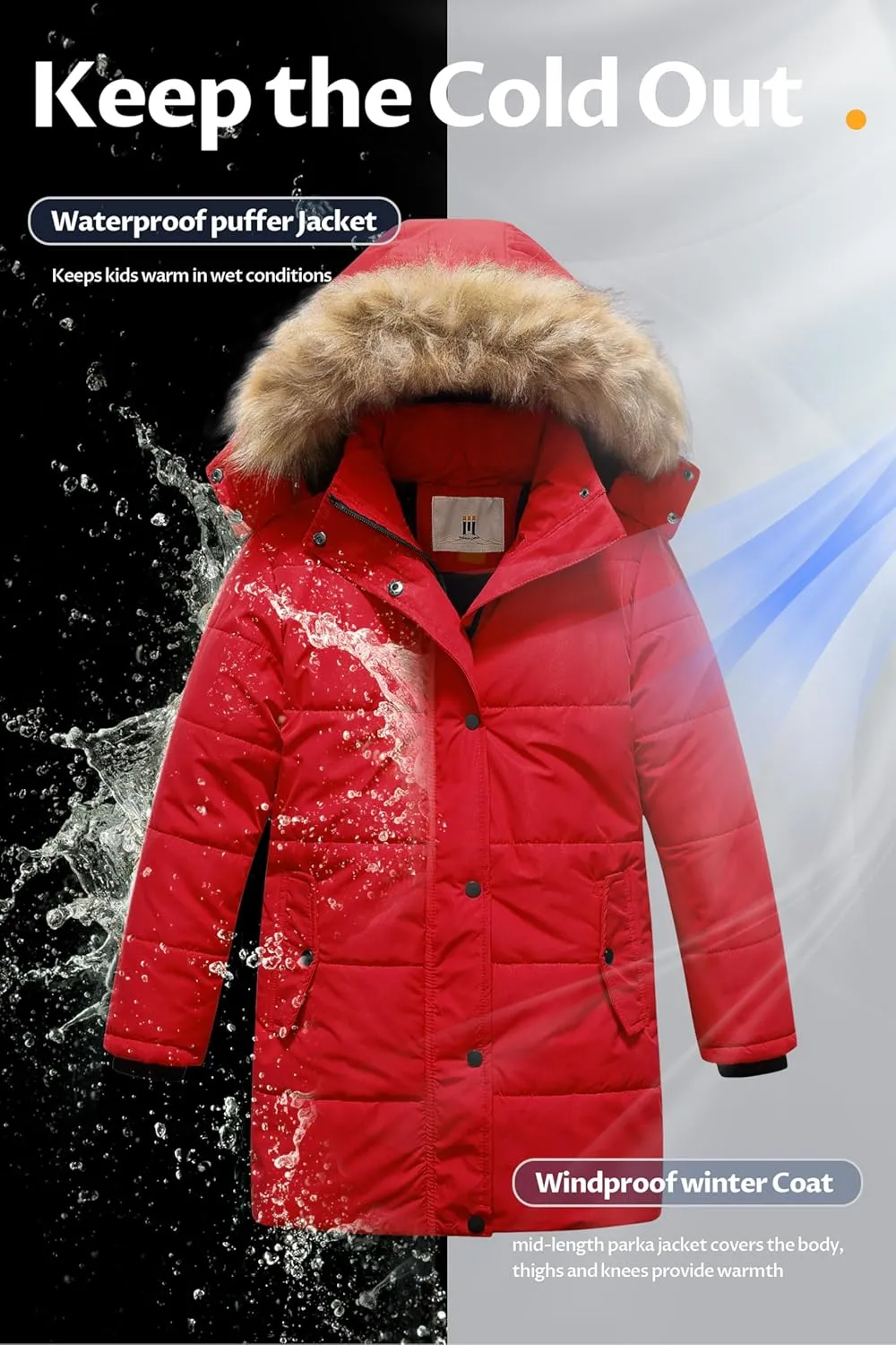 CREATMO US Girl's Winter Fleece Lined Long Parka Puffer Coat Thicken Ski Jacket With Fur Trim Hood