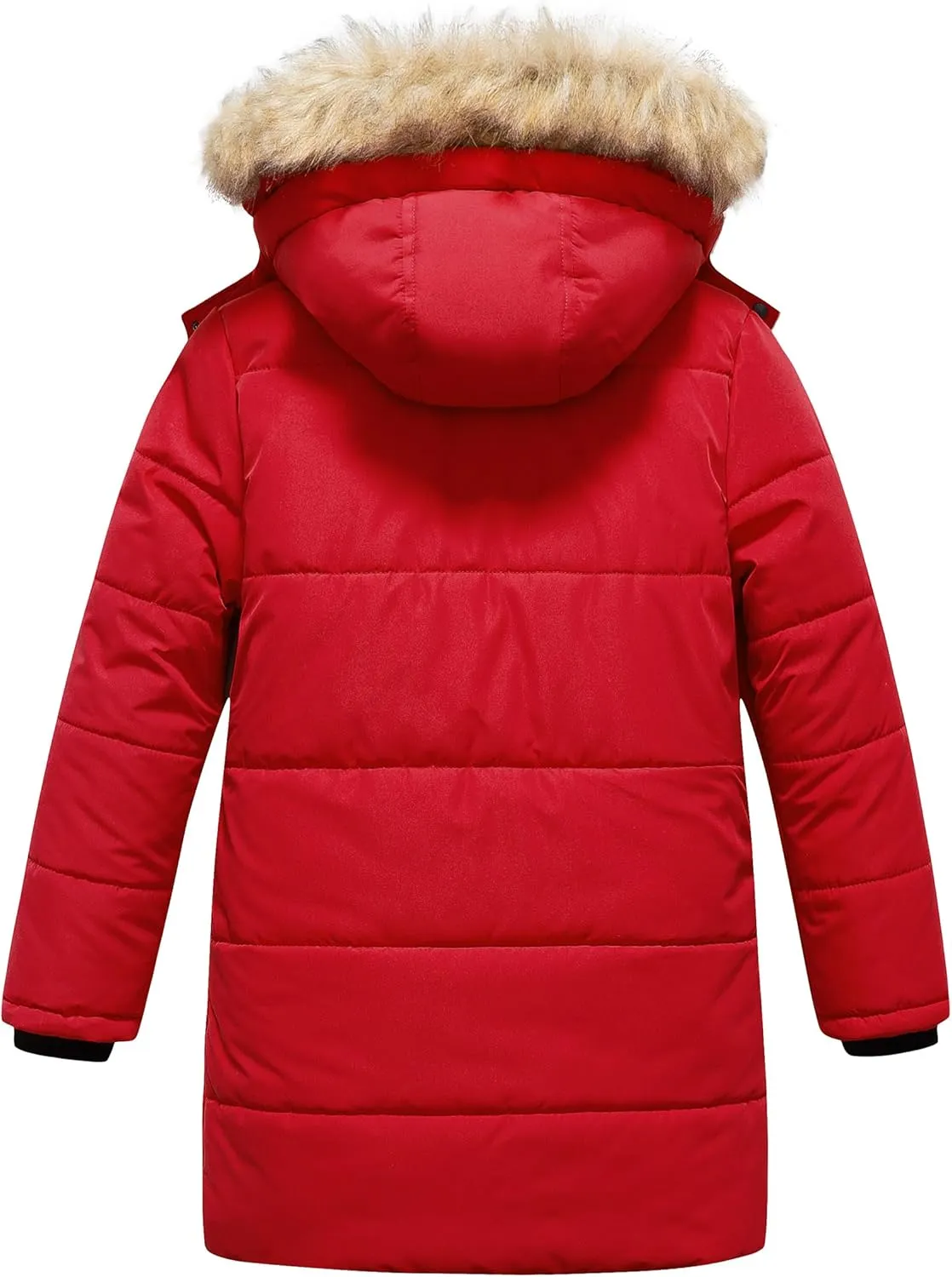 CREATMO US Girl's Winter Fleece Lined Long Parka Puffer Coat Thicken Ski Jacket With Fur Trim Hood