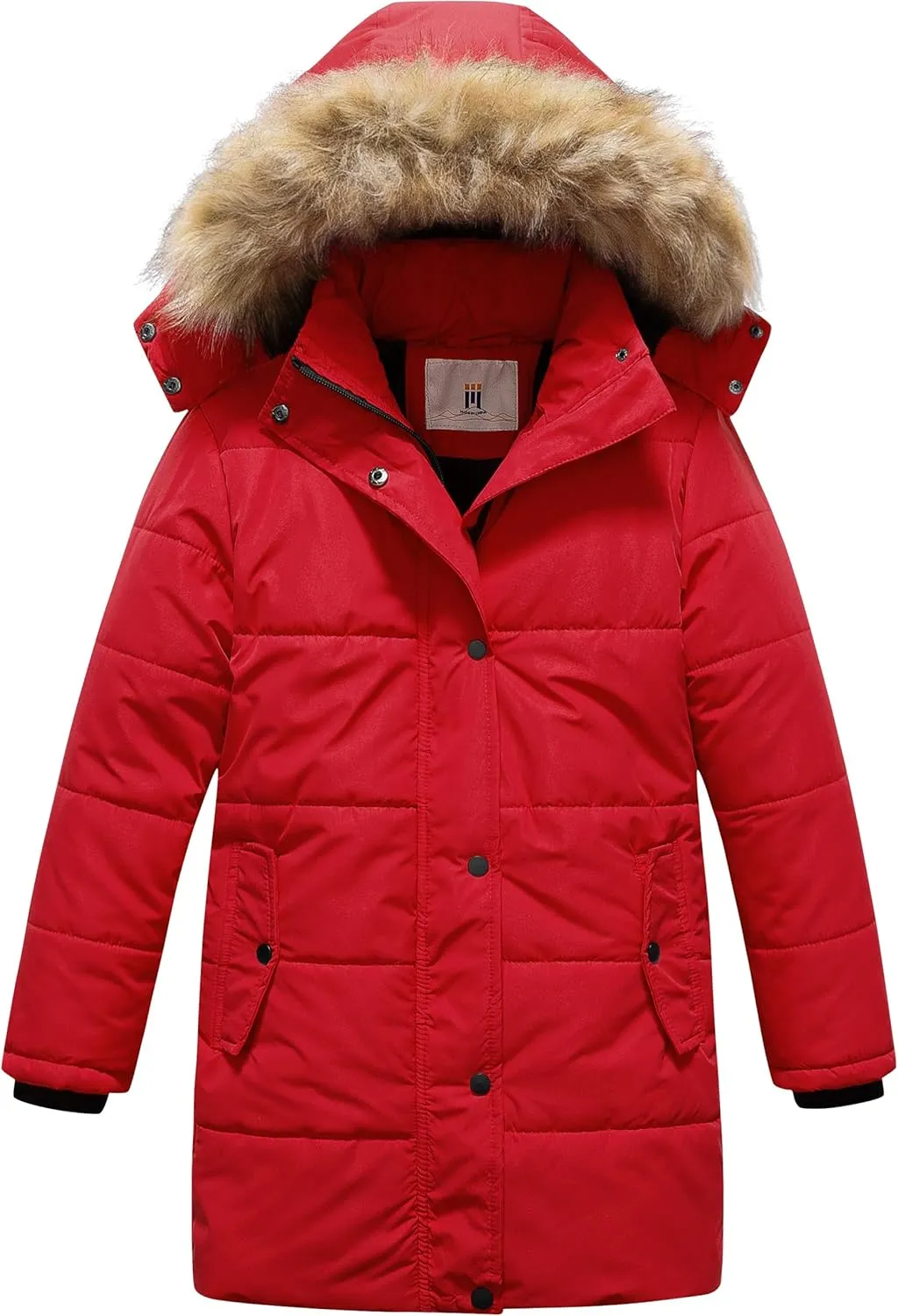 CREATMO US Girl's Winter Fleece Lined Long Parka Puffer Coat Thicken Ski Jacket With Fur Trim Hood