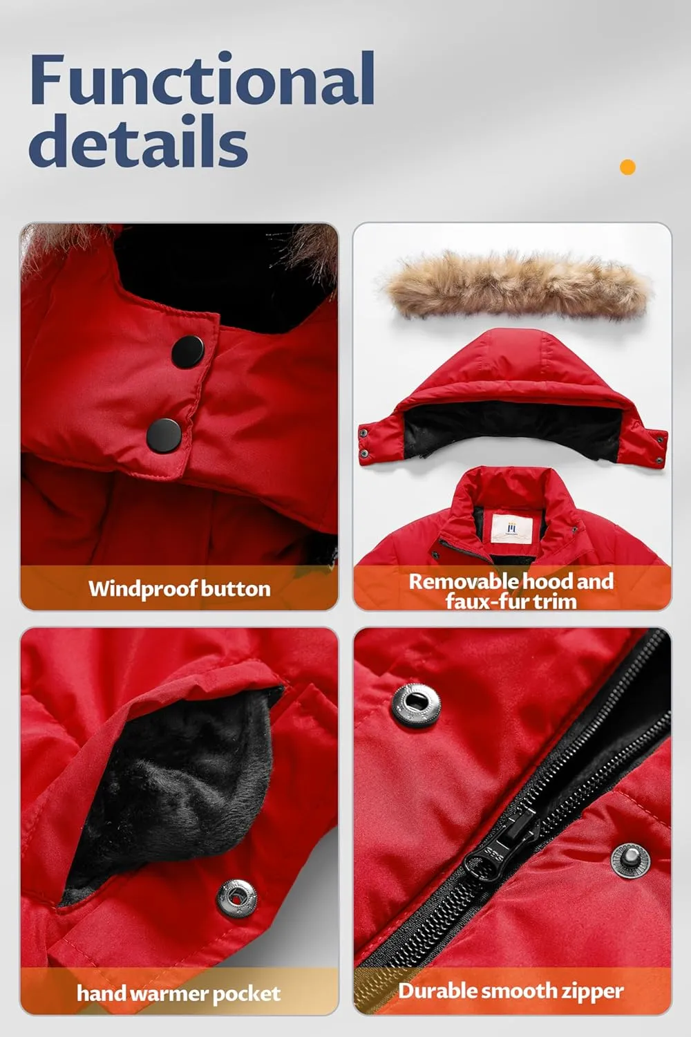 CREATMO US Girl's Winter Fleece Lined Long Parka Puffer Coat Thicken Ski Jacket With Fur Trim Hood