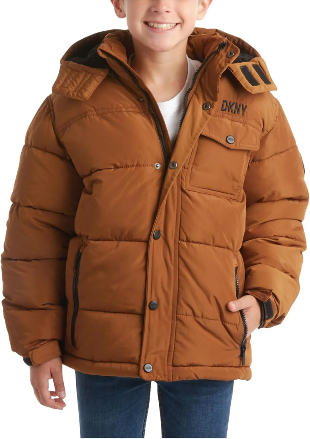 DKNY Boys' Winter Jacket - Insulated Quilted Puffer Parka Coat, Sherpa Lined Hood - Heavyweight Ski Jacket for Boys (4-20)