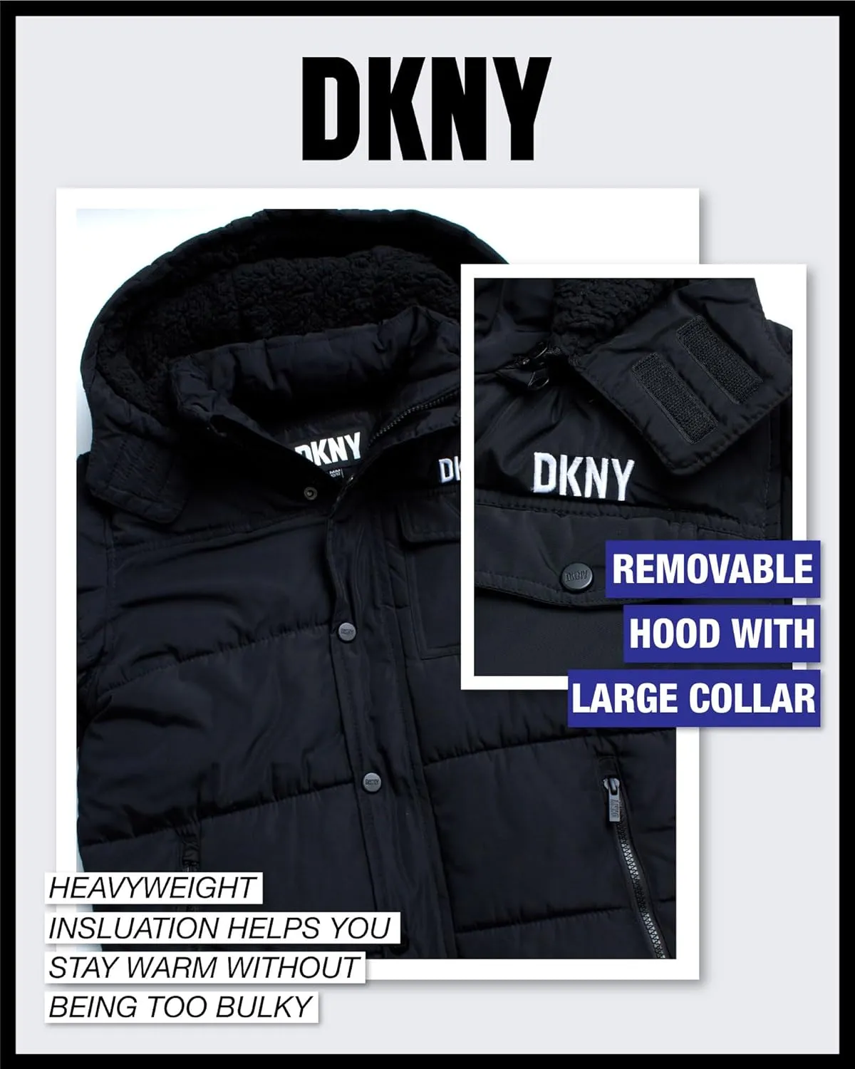 DKNY Boys' Winter Jacket - Insulated Quilted Puffer Parka Coat, Sherpa Lined Hood - Heavyweight Ski Jacket for Boys (4-20)