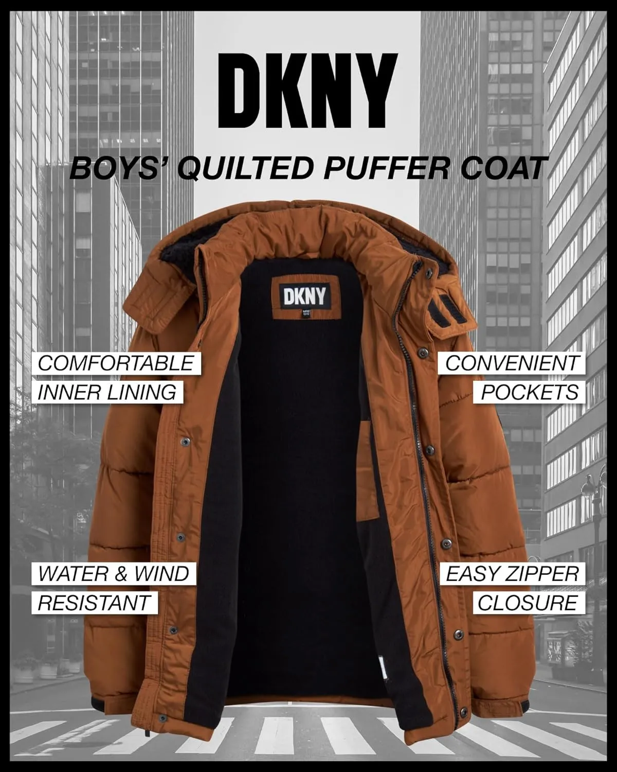 DKNY Boys' Winter Jacket - Insulated Quilted Puffer Parka Coat, Sherpa Lined Hood - Heavyweight Ski Jacket for Boys (4-20)