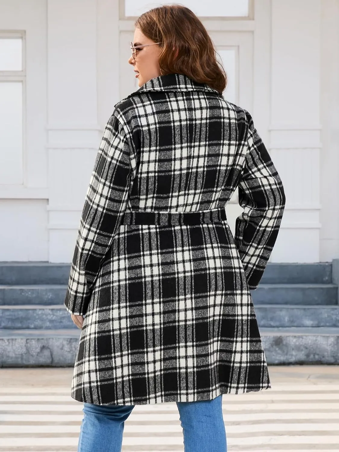 Hanna Nikole Women's Plus Size Wool Dress Coat with Belt Double Breasted Pea Coats Mid-Long Trench Coat