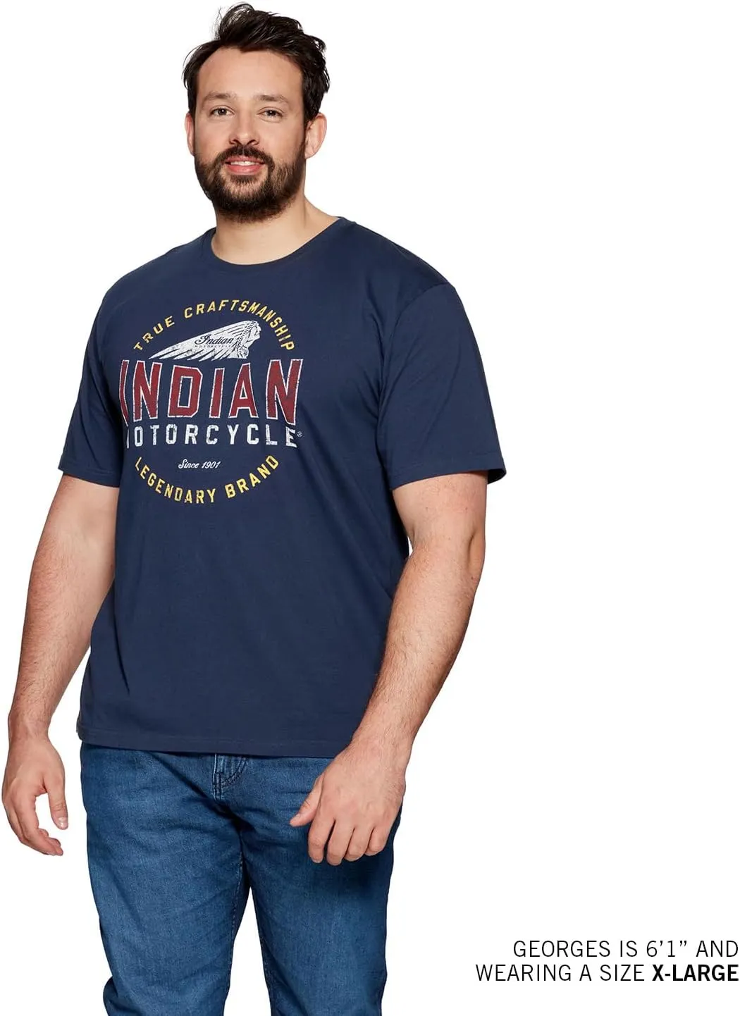 Indian Motorcycle Men's True Craftsmanship Headdress T-Shirt, Navy