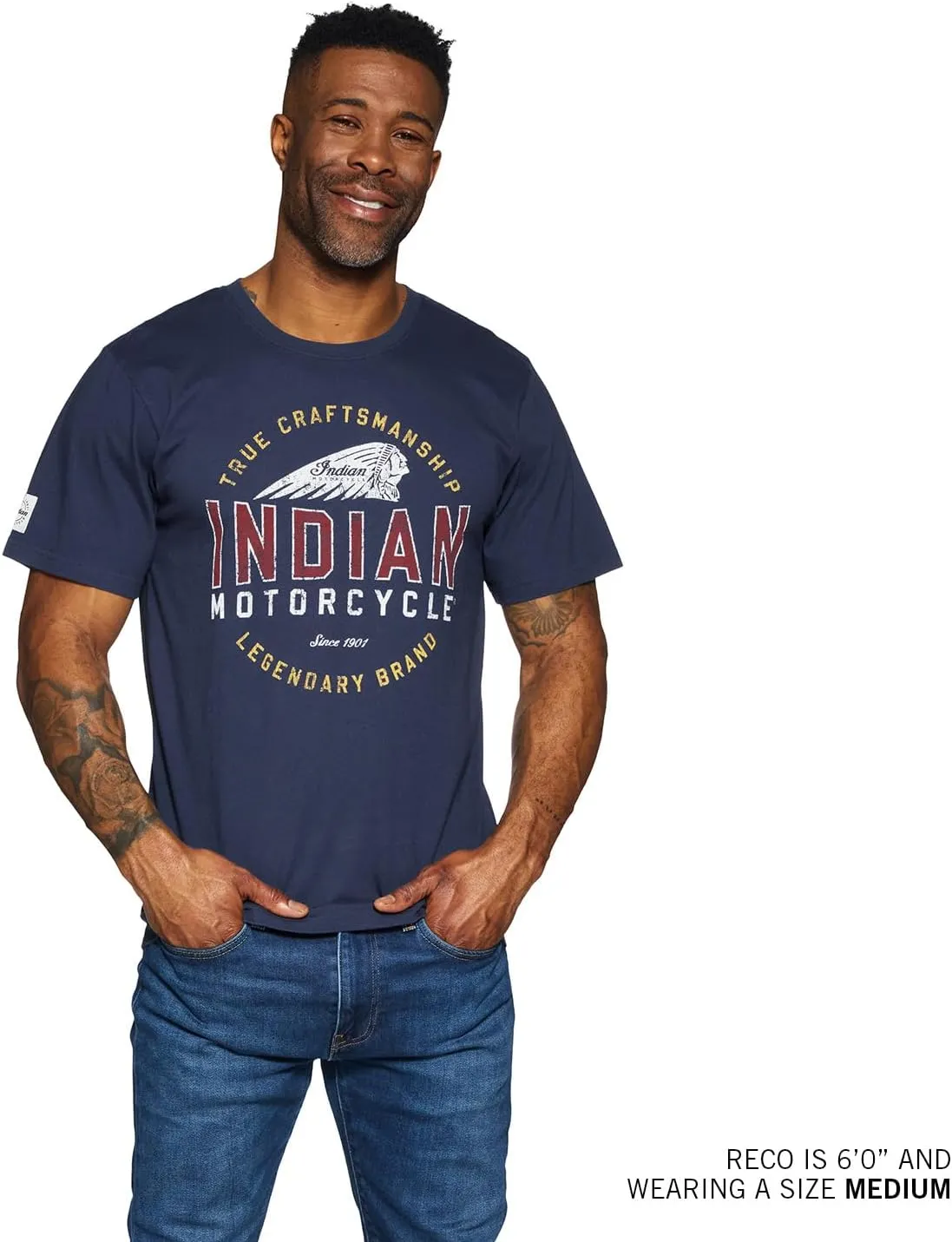 Indian Motorcycle Men's True Craftsmanship Headdress T-Shirt, Navy