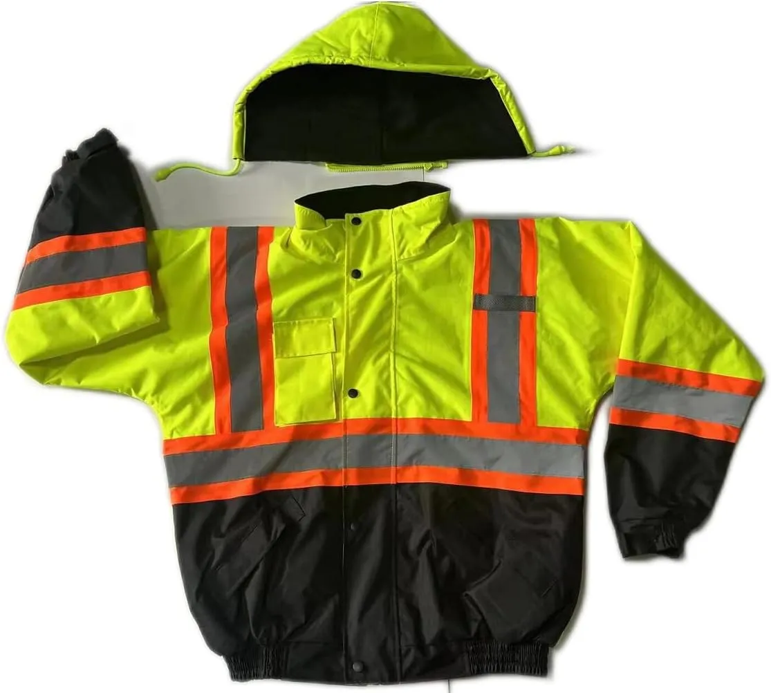 Just In Trend Premium High Visibility Hi Vis Waterproof Fleece lined Jacket/Parka with detachable hood