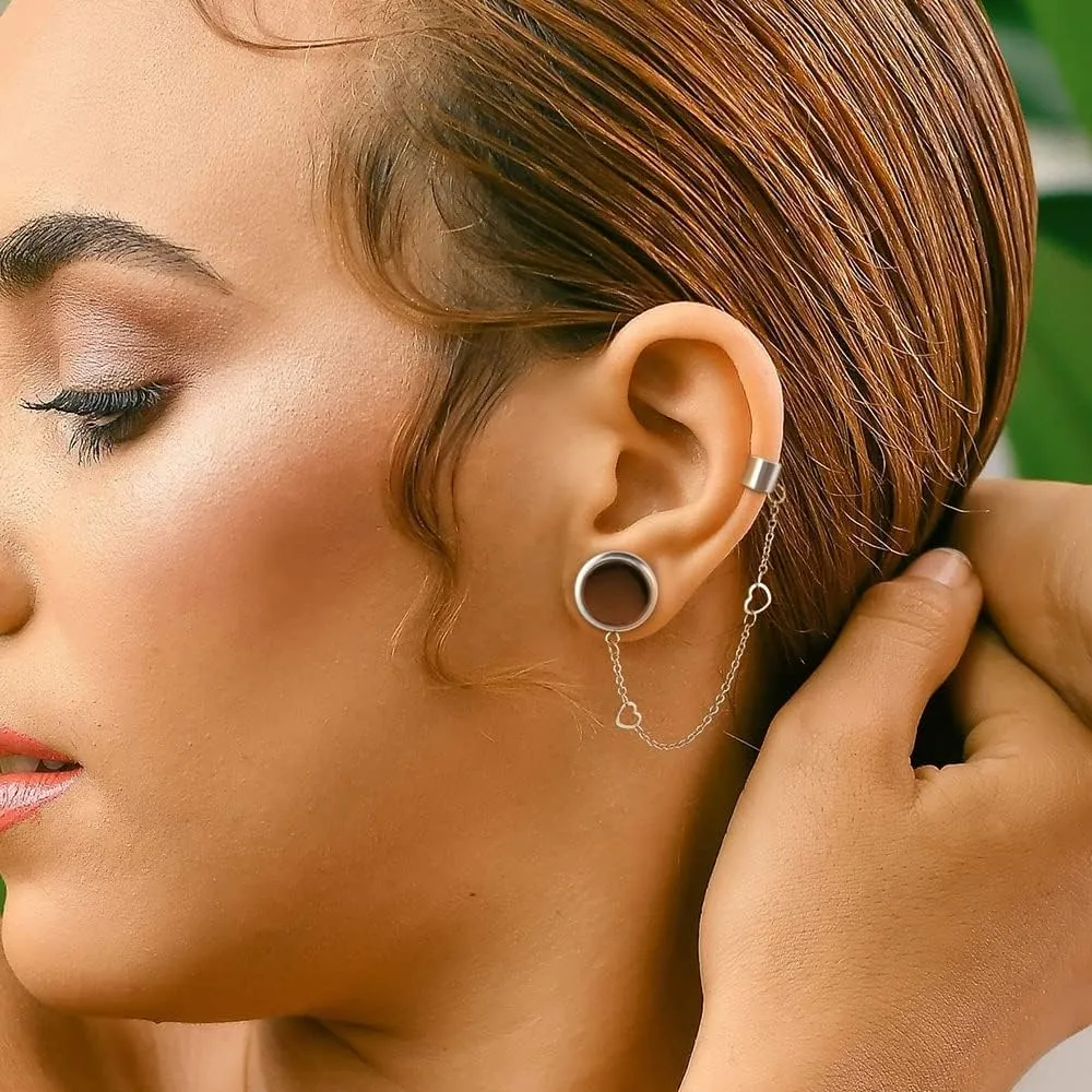 LADEMAYH 2PCS Ear Plugs Tunnels Gauges Earrings, Size 2g - 1 inch Stainless Steel, Clip On, Boho Style