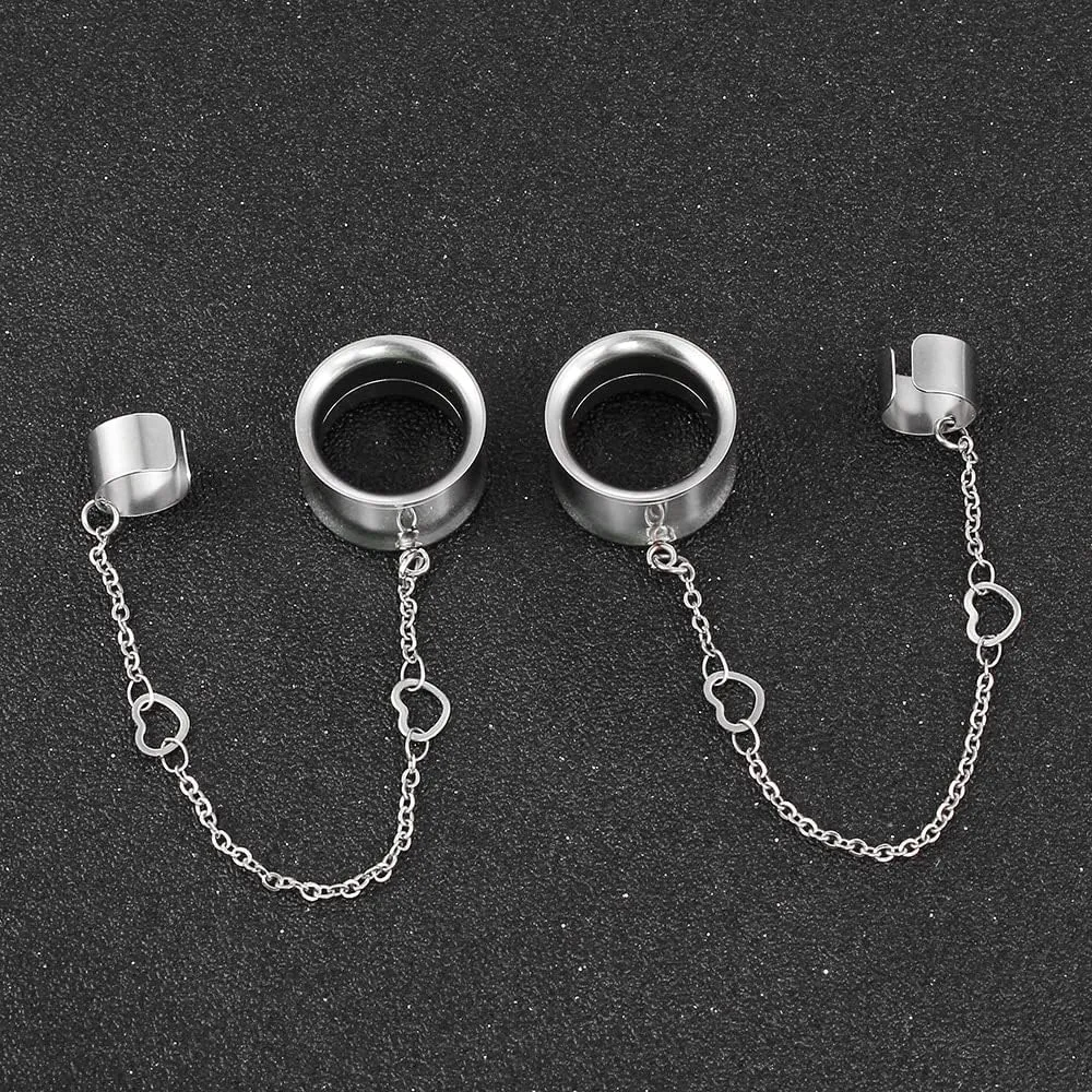 LADEMAYH 2PCS Ear Plugs Tunnels Gauges Earrings, Size 2g - 1 inch Stainless Steel, Clip On, Boho Style