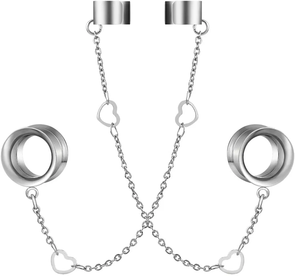 LADEMAYH 2PCS Ear Plugs Tunnels Gauges Earrings, Size 2g - 1 inch Stainless Steel, Clip On, Boho Style
