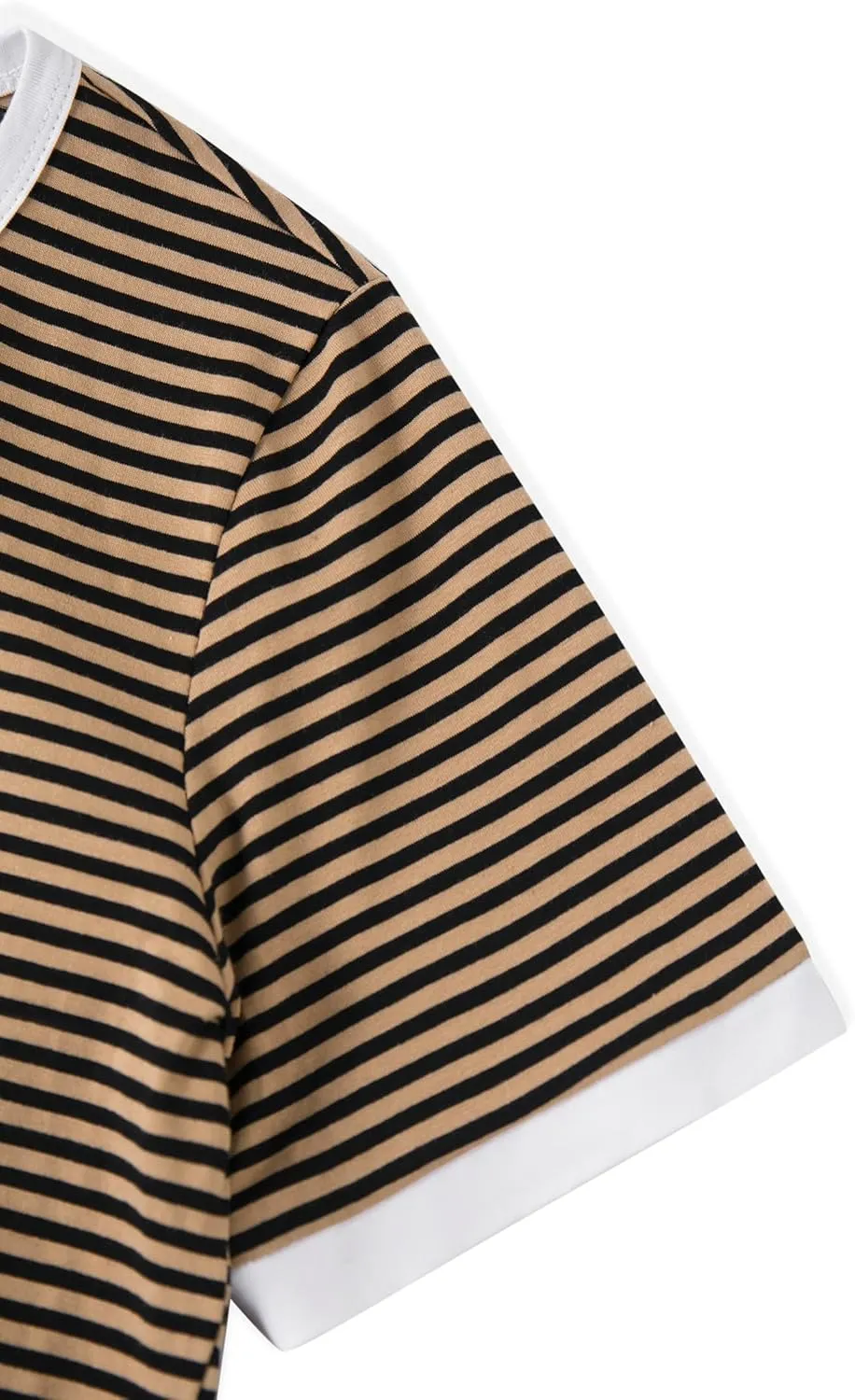 LilyCoco Women's Striped Shirt Short Sleeve Color Block Tops Notched Neck Summer Tee