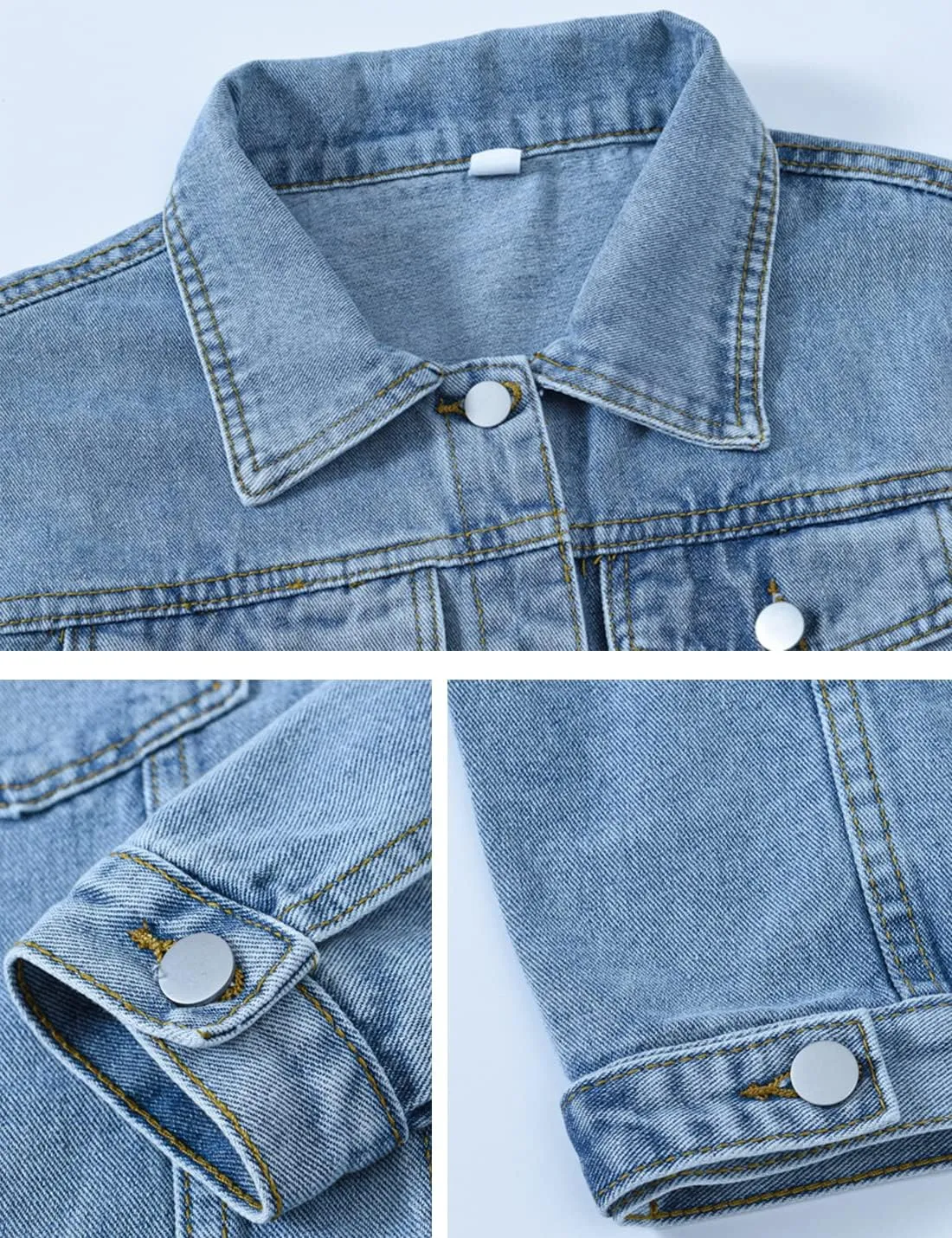 Locachy Women's Casual Denim Jacket Solid Color Basic Long Sleeve Jean Jacket Coat