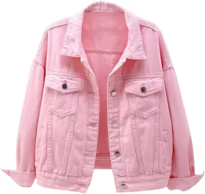 Locachy Women's Casual Denim Jacket Solid Color Basic Long Sleeve Jean Jacket Coat