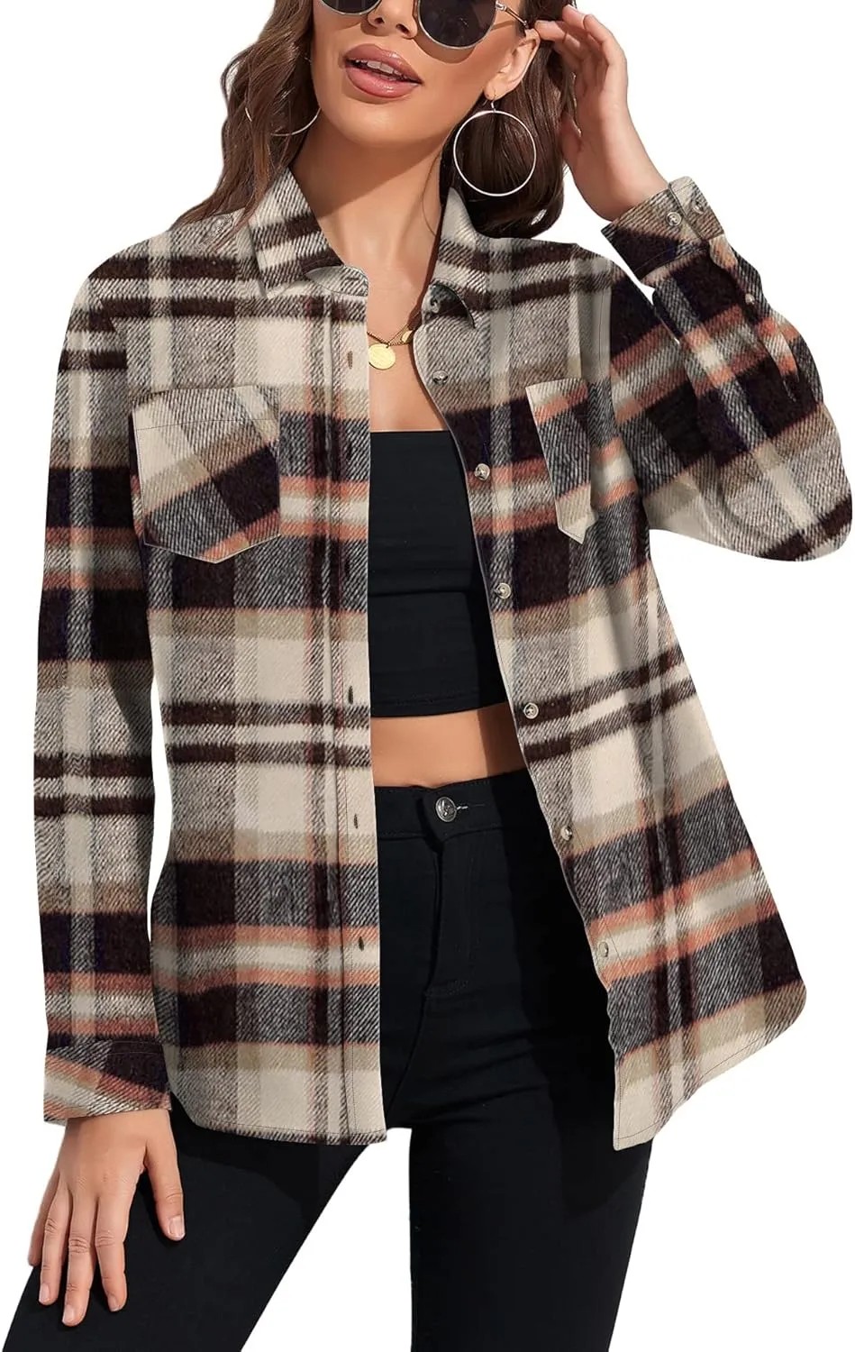 MARZXIN Plaid Flannel Shirt for Women Oversized Long Sleeve Button Down Shirts Casual Loose Blouse Tops