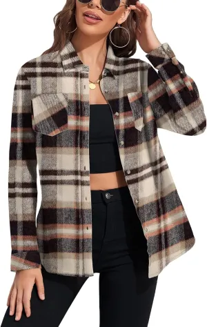 MARZXIN Plaid Flannel Shirt for Women Oversized Long Sleeve Button Down Shirts Casual Loose Blouse Tops