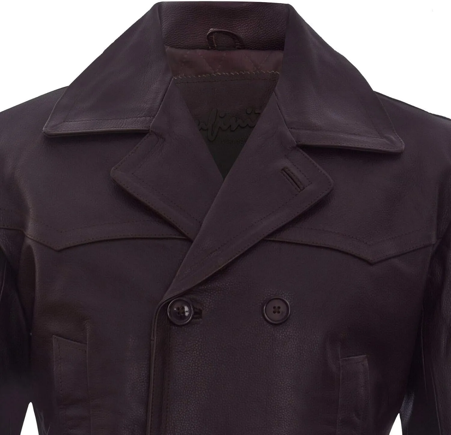 Mens Cow Hide Leather Jacket Dr Who Naval German Pea Coat