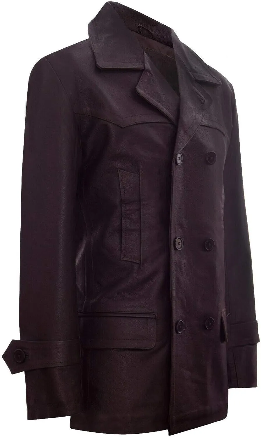 Mens Cow Hide Leather Jacket Dr Who Naval German Pea Coat