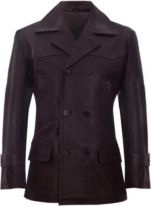 Mens Cow Hide Leather Jacket Dr Who Naval German Pea Coat