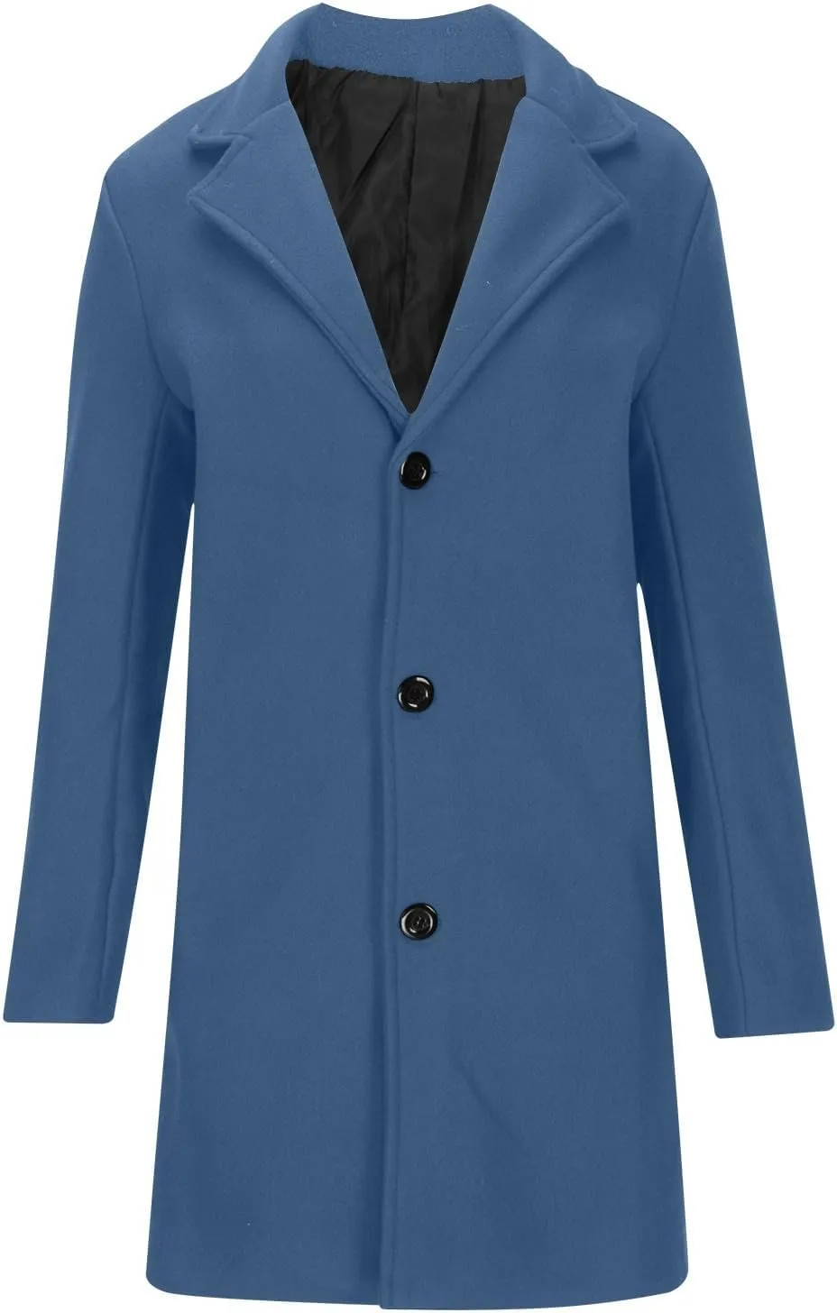 Mens Trench Coat Notched Lapel Collar Single Trench Coat Winter Wool Blend Slim Fit Peacoat Plus Size Overcoat