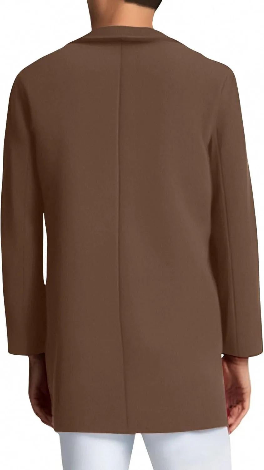 Mens Trench Coat Notched Lapel Collar Single Trench Coat Winter Wool Blend Slim Fit Peacoat Plus Size Overcoat