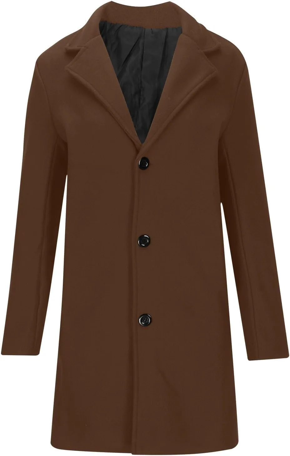 Mens Trench Coat Notched Lapel Collar Single Trench Coat Winter Wool Blend Slim Fit Peacoat Plus Size Overcoat