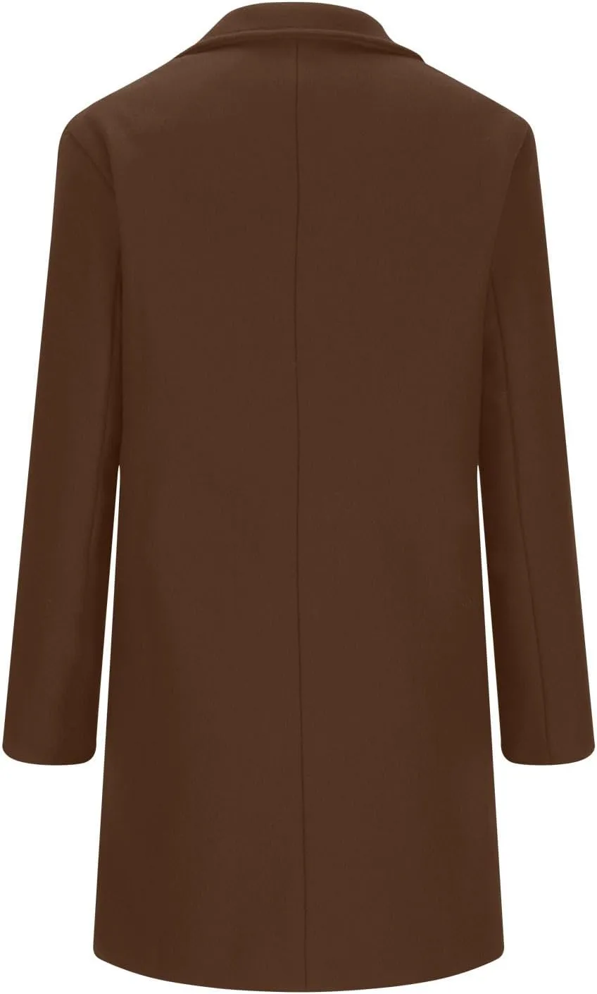 Mens Trench Coat Notched Lapel Collar Single Trench Coat Winter Wool Blend Slim Fit Peacoat Plus Size Overcoat