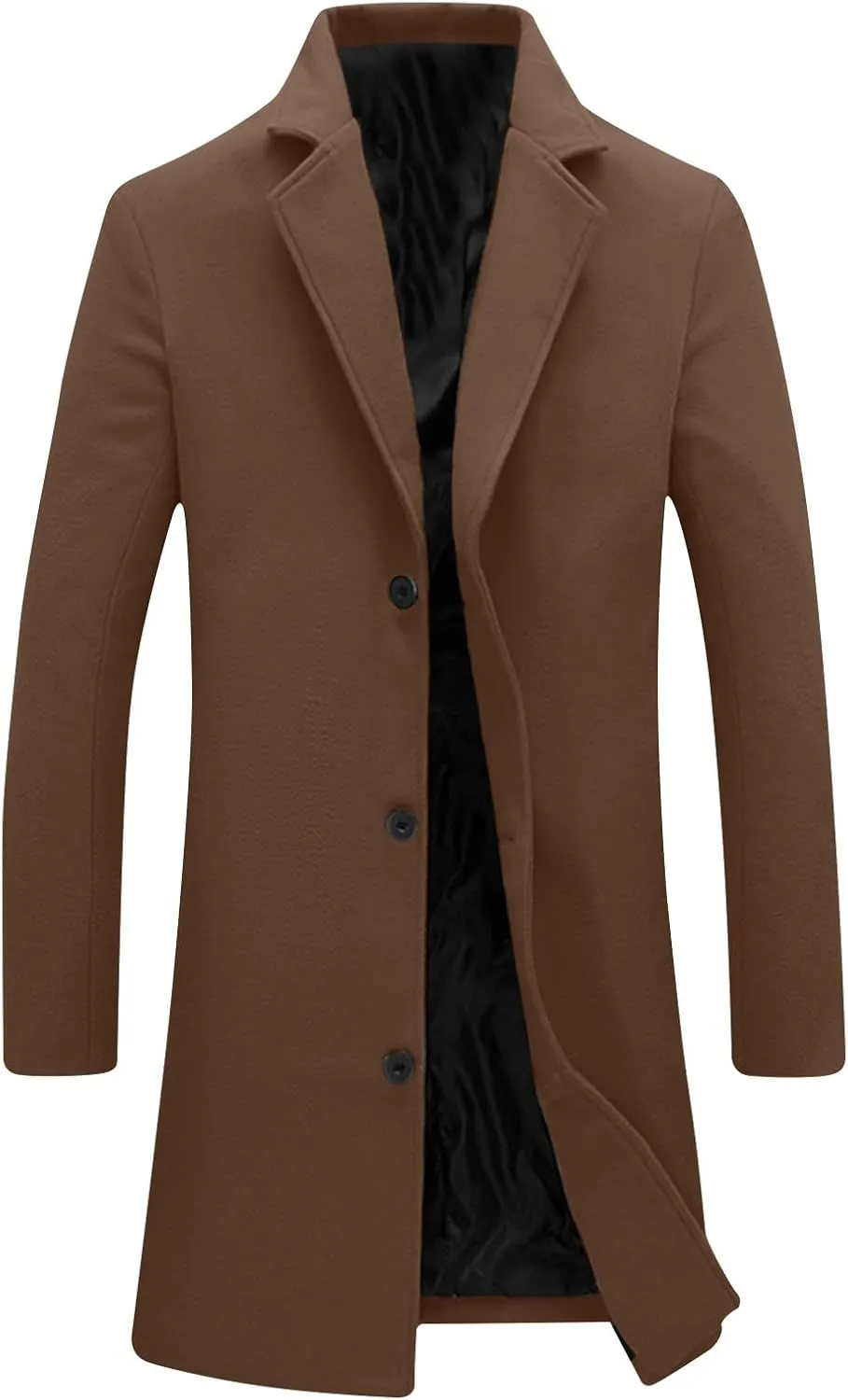 Mens Trench Coat Notched Lapel Collar Single Trench Coat Winter Wool Blend Slim Fit Peacoat Plus Size Overcoat