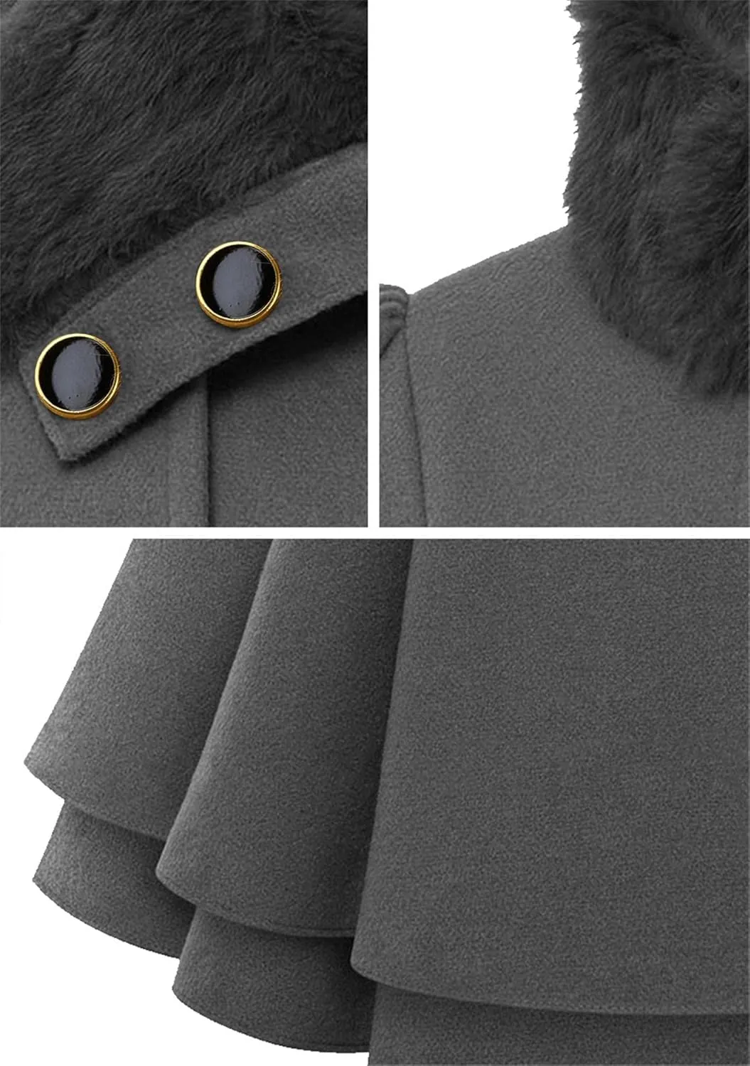 OMZIN Women's Long Shaggy Belted Pea Coat Slim Faux Fur Collar Coat Bridal Jacket with Belt
