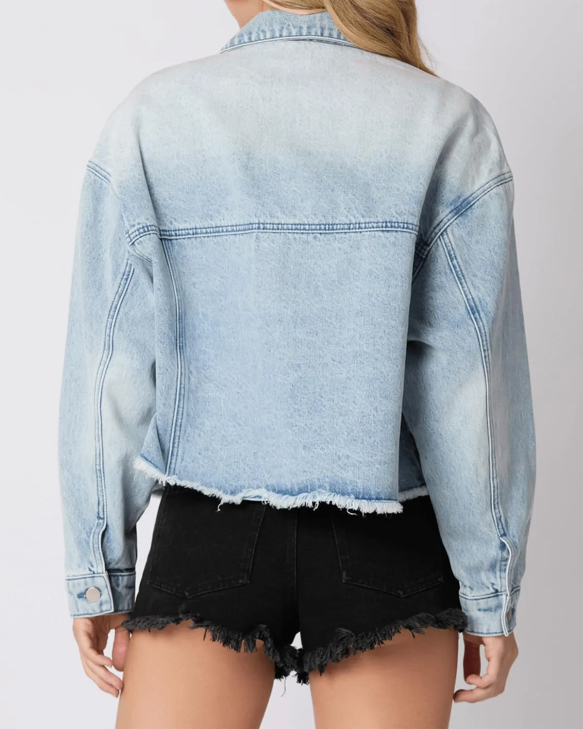 RINTONIX Women Y2K Long Sleeve Button Down 3D Flower Patchwork Crop Raw Hem Denim Jacket Washed Distressed Jean Jacket