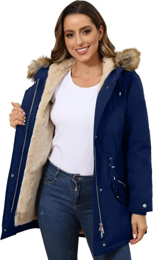ROYAL MATRIX Women's Winter Coats Fleece Lined Parka Jacket Hooded Long Winter Warm Parka Coat with Pockets