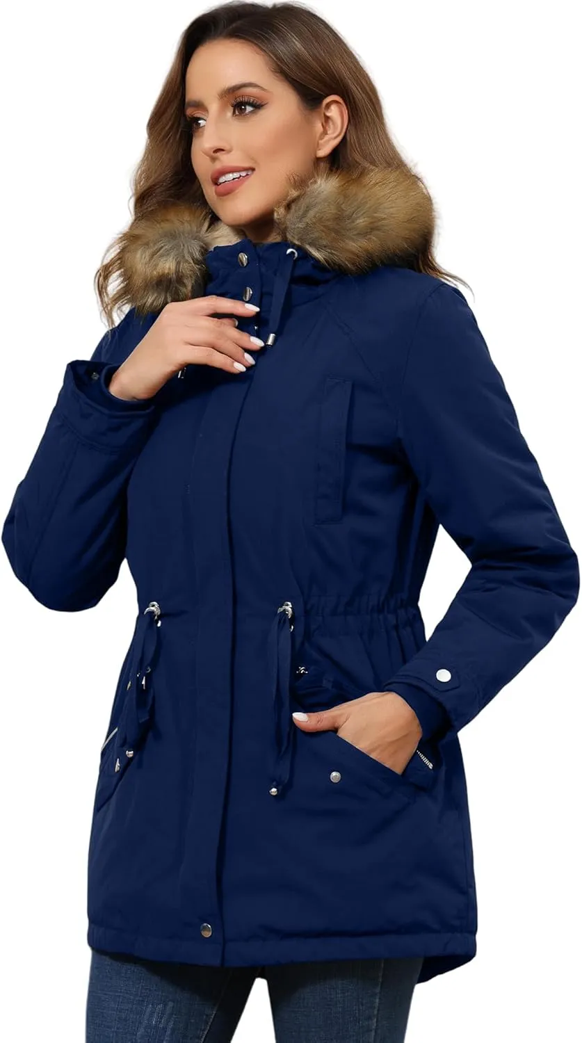 ROYAL MATRIX Women's Winter Coats Fleece Lined Parka Jacket Hooded Long Winter Warm Parka Coat with Pockets