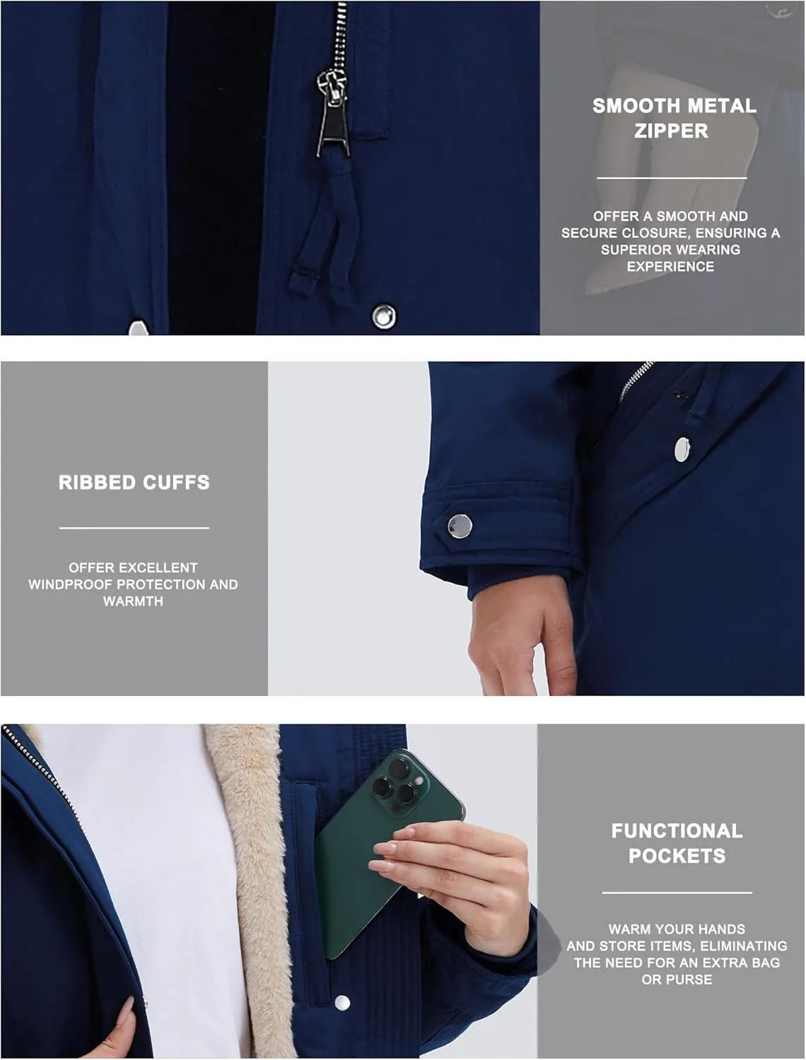 ROYAL MATRIX Women's Winter Coats Fleece Lined Parka Jacket Hooded Long Winter Warm Parka Coat with Pockets