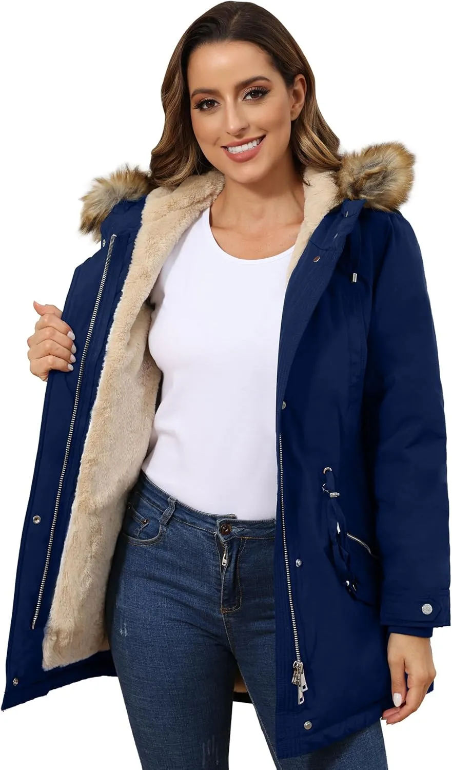 ROYAL MATRIX Women's Winter Coats Fleece Lined Parka Jacket Hooded Long Winter Warm Parka Coat with Pockets