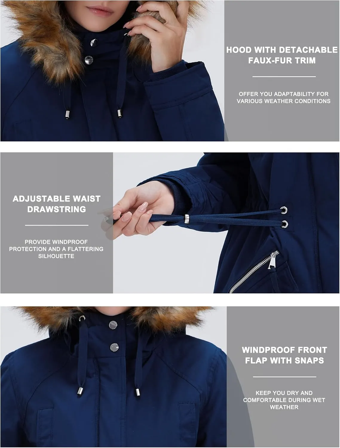 ROYAL MATRIX Women's Winter Coats Fleece Lined Parka Jacket Hooded Long Winter Warm Parka Coat with Pockets